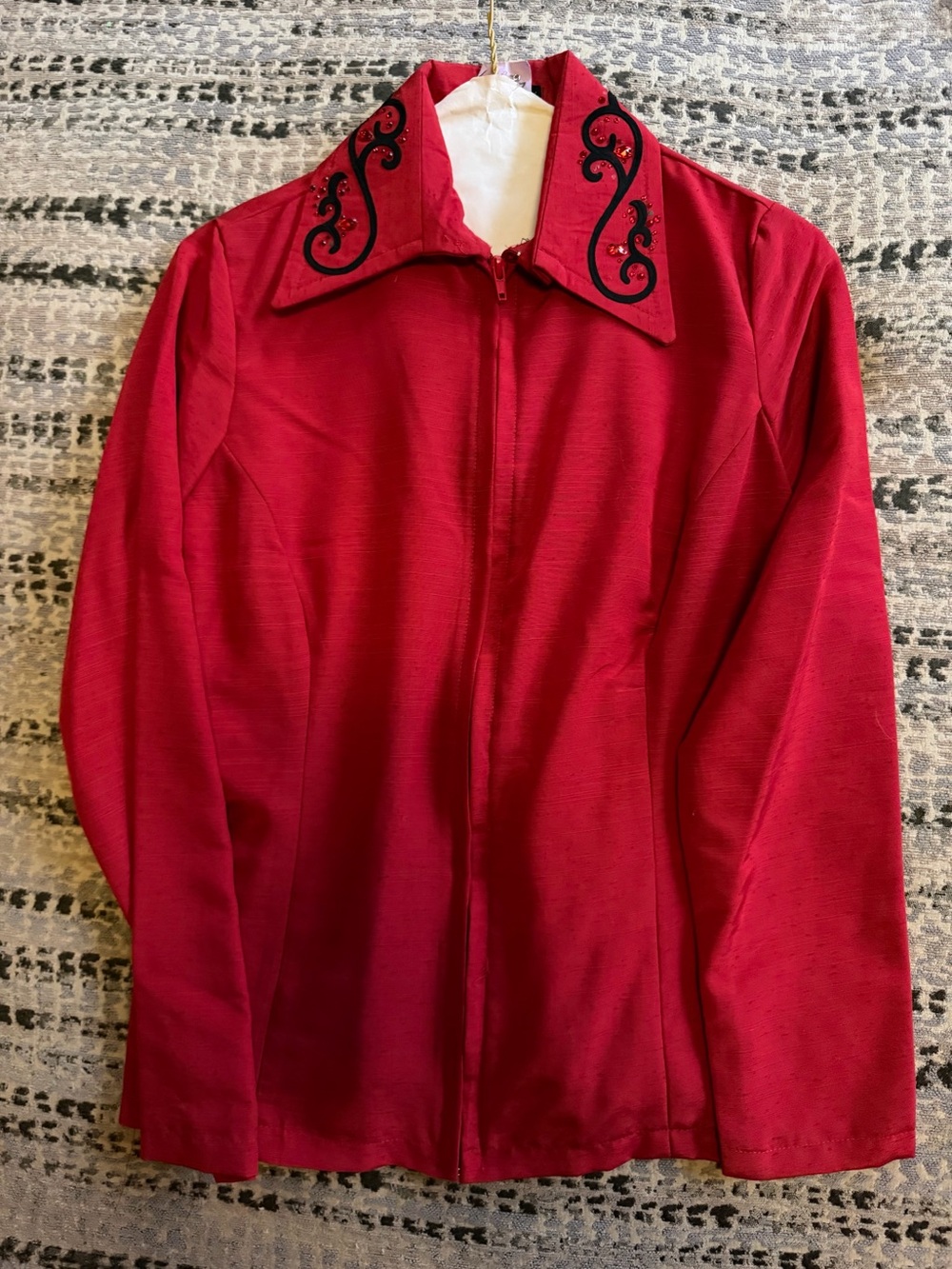Custom Made Red Women's Zip-Front Jacket with Embroidered Collar (Show Shirt)